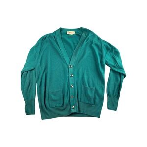 VTG Teal Green James Renwick 100% Lambswool Cardigan Sweater Made in Scotland